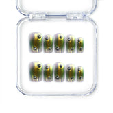 Naillover handmade Singapore short square green chrome press on nails with mirror finish and emerald undertones